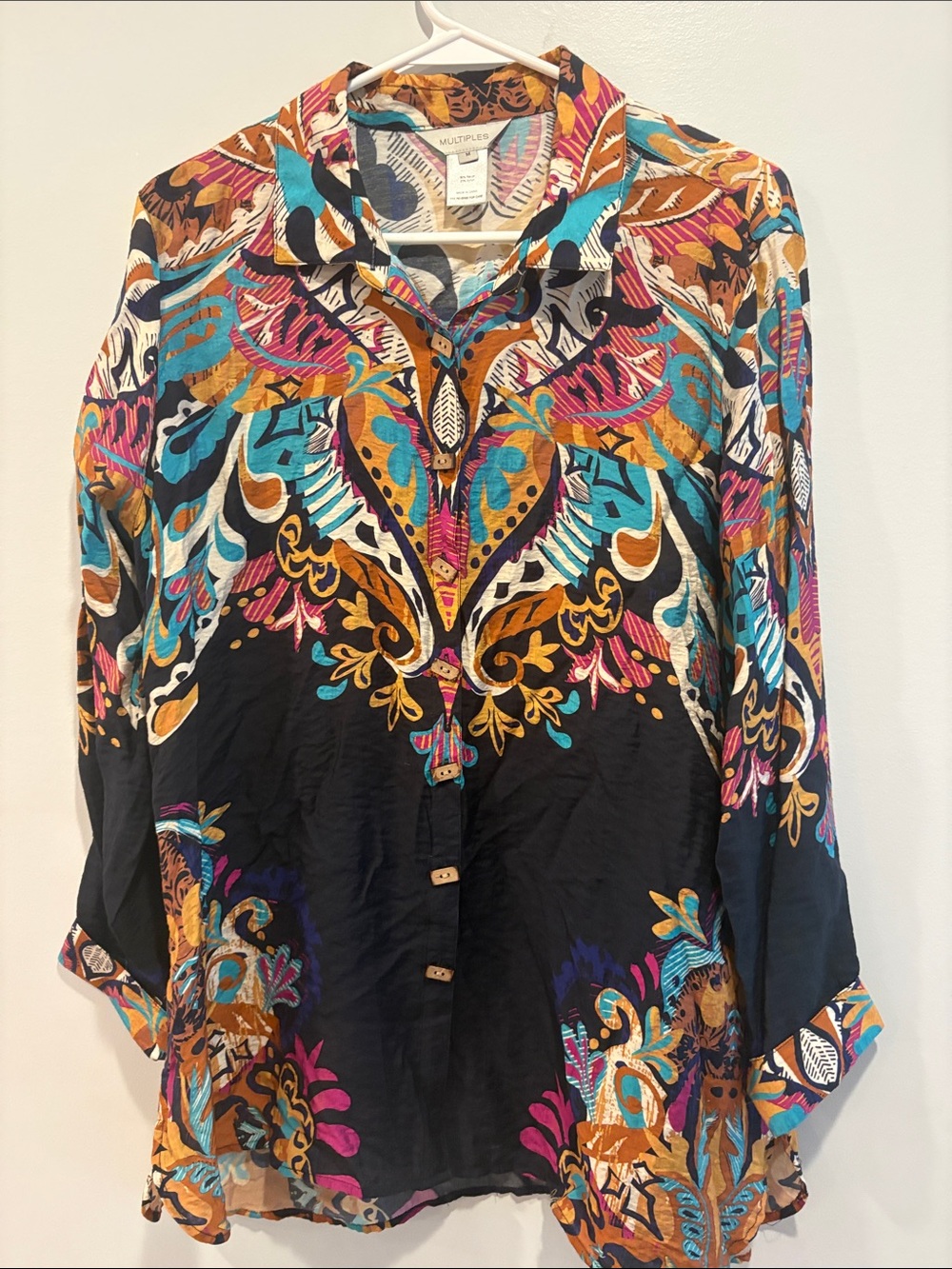 Multiples navy Multi-Color Paisley-Style Button Front Shirt ptp 21 length 29